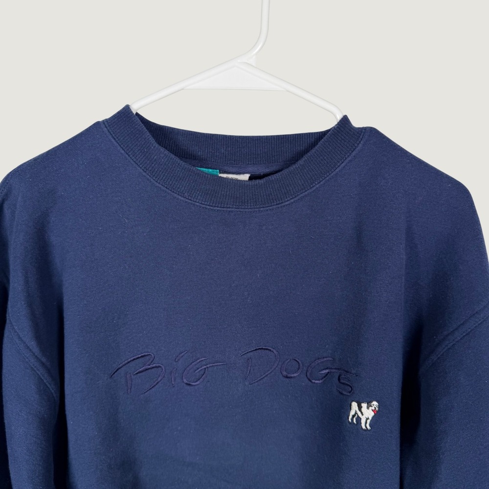 Big Dogs Santa Barbara Mens Small Navy Blue Embroidered Fleece Sweatshirt